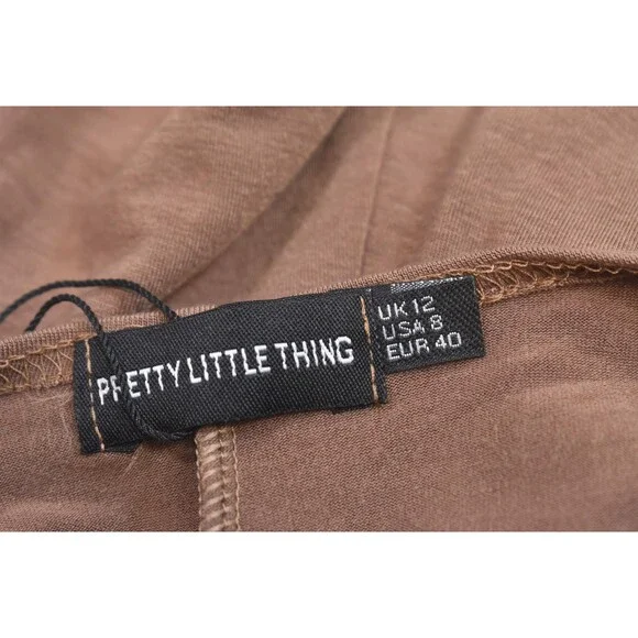 PRETTYLITTLETHING Romper Womens 8 Brown Halter Plunge Sleeveless Jersey Shorts - Picture 8 of 12